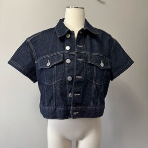 Zara Dark Blue Short-Sleeve Cropped Denim Jacket SZ Medium